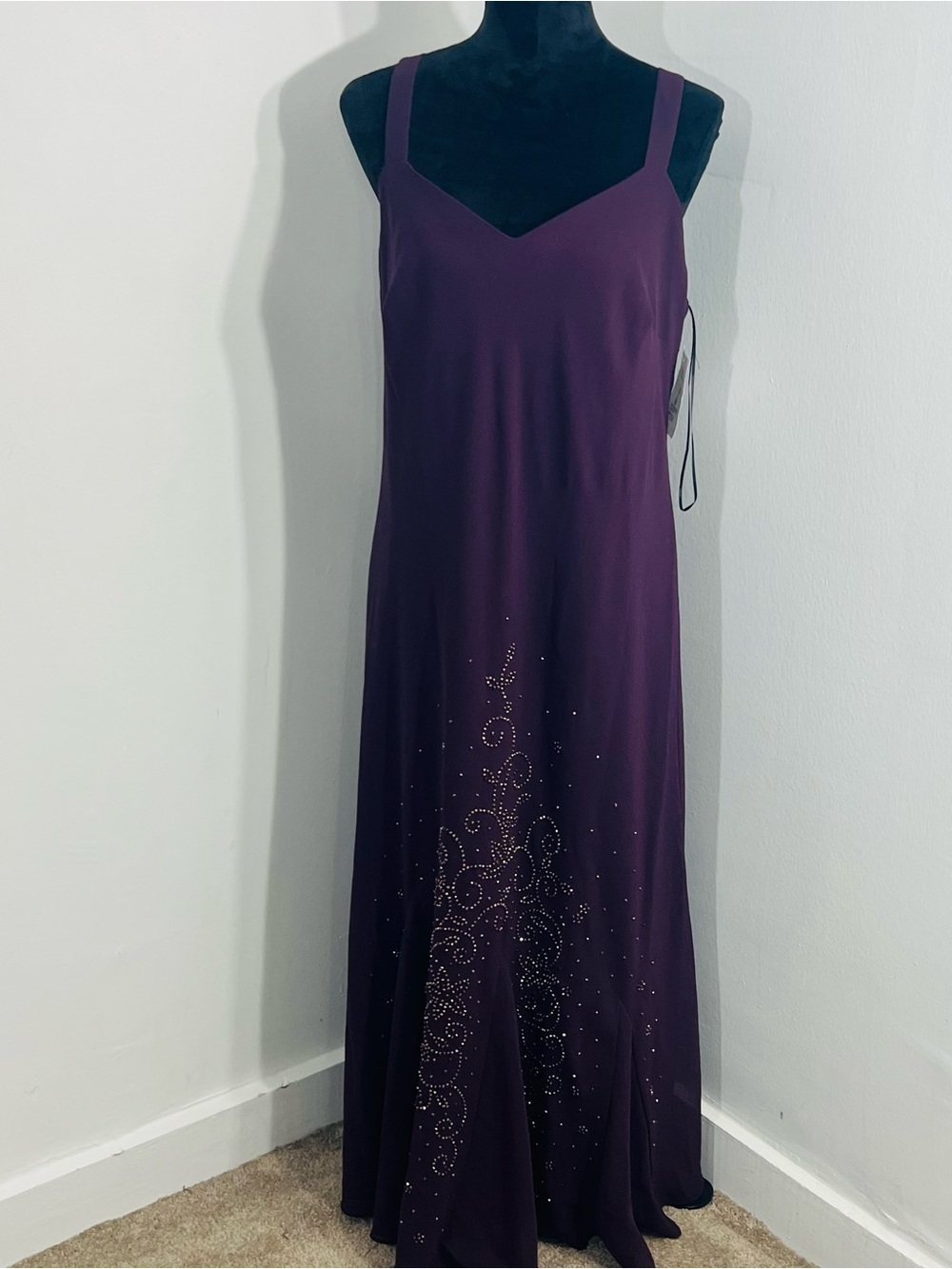 R&M Richards 2 Pc Maxi Eggplant Dress Set Made In USA Sheer NEW Size 16 Chiffon - Picture 8 of 13